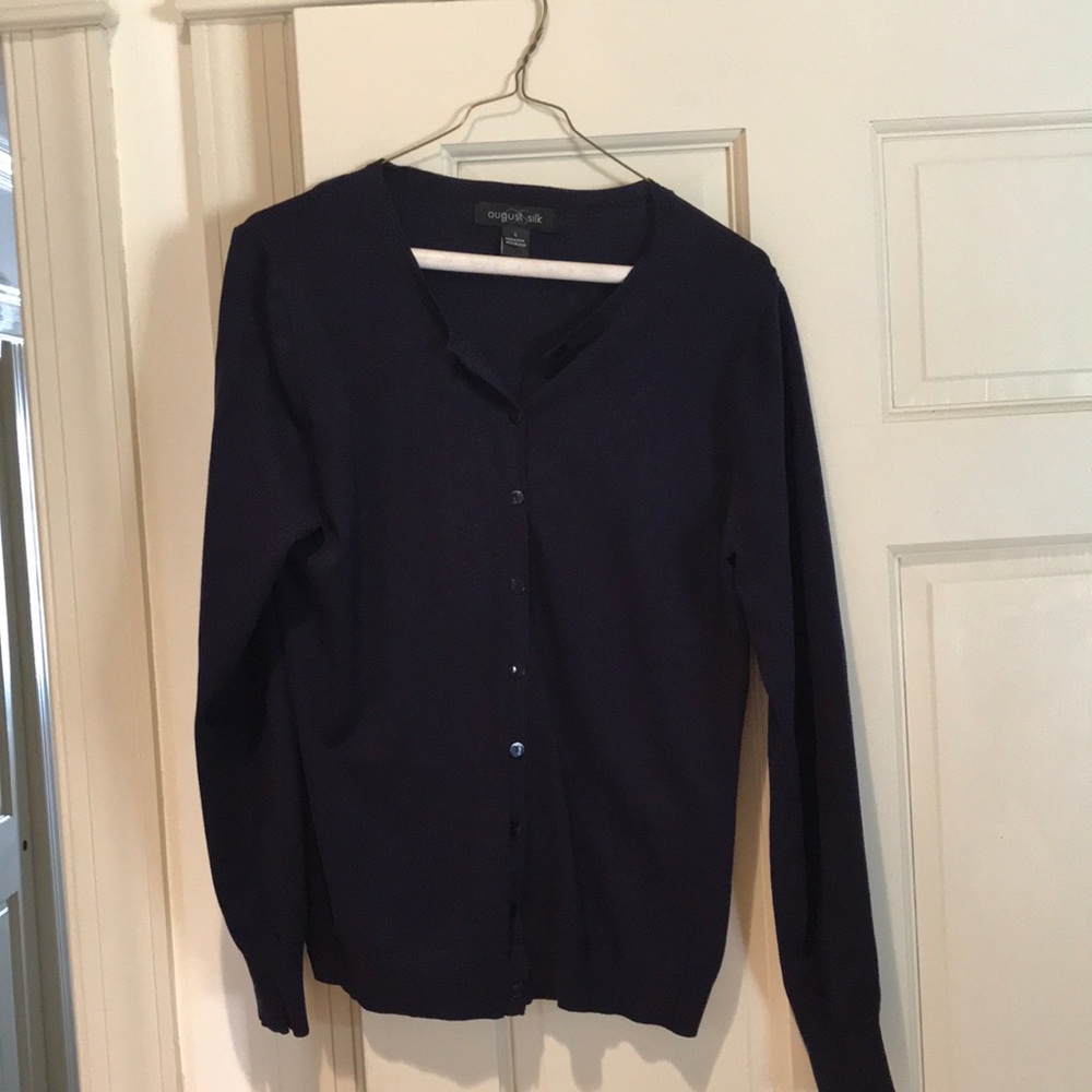 Women’s August Silk navy blue cardigan, size large, great condition!